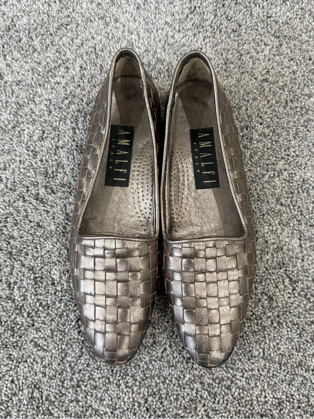 Amalfi Italy Metallic Genuine Woven Leather Flat Loafers Preppy Women’s 8.5 AAAA